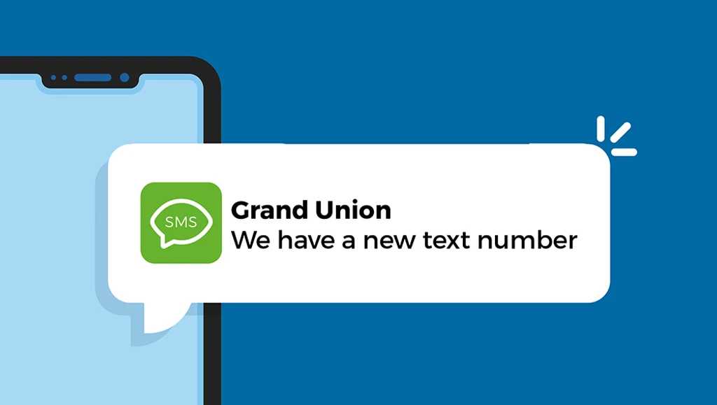 SMS notification from Grand Union saying "We have a new text number"